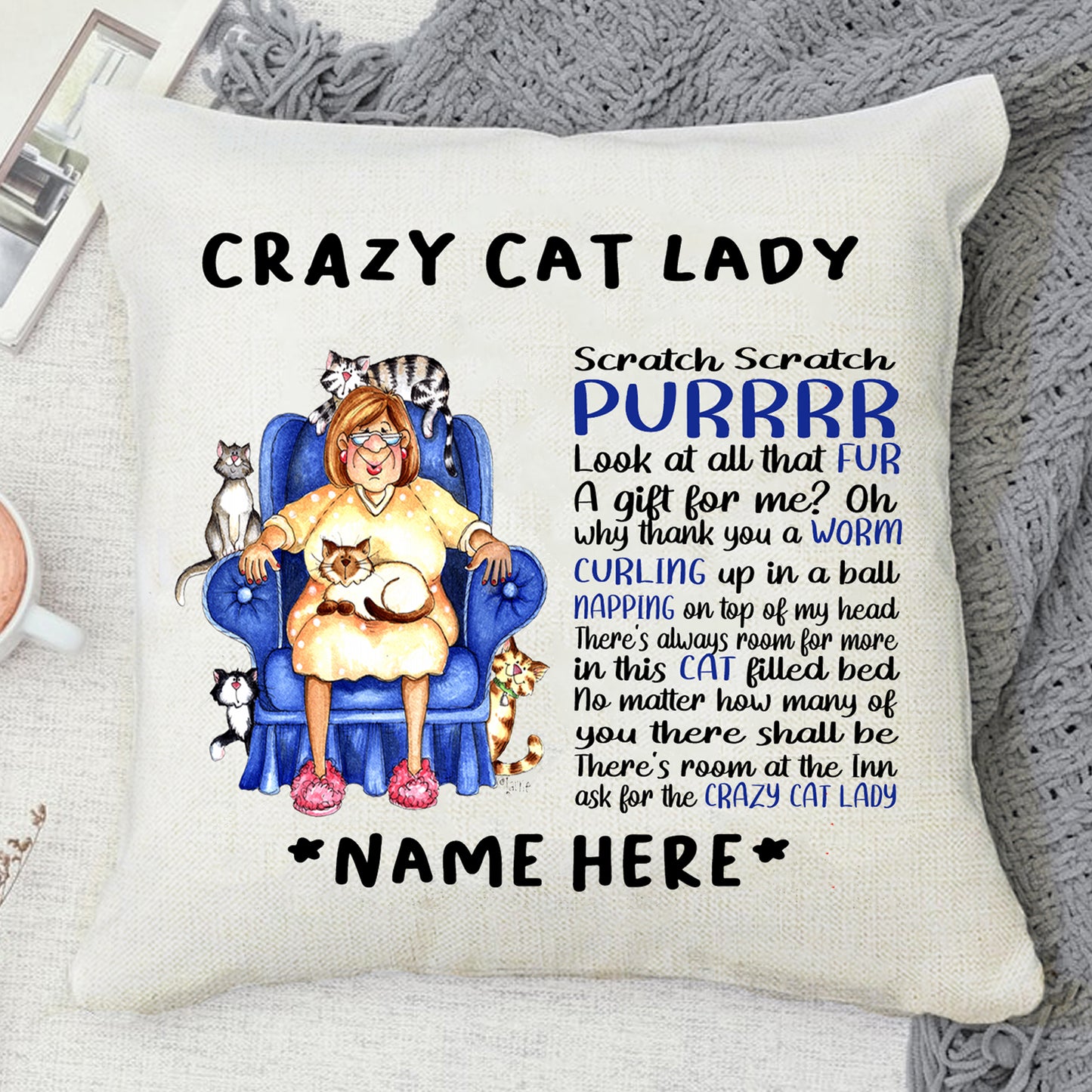 Crazy Cat Lady Personalised Cushion 40x40cm