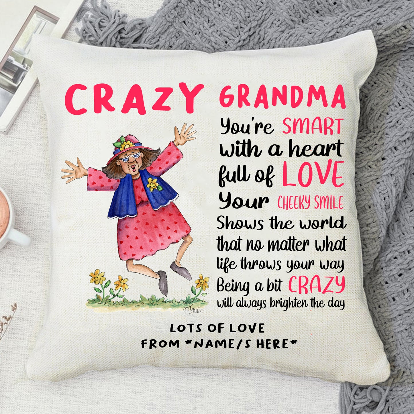 Crazy Nana/Grandma Personalised Cushion 40x40cm