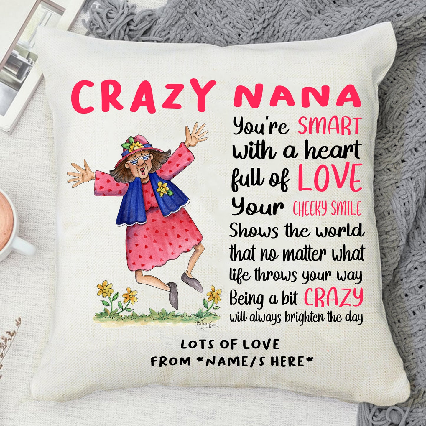 Crazy Nana/Grandma Personalised Cushion 40x40cm