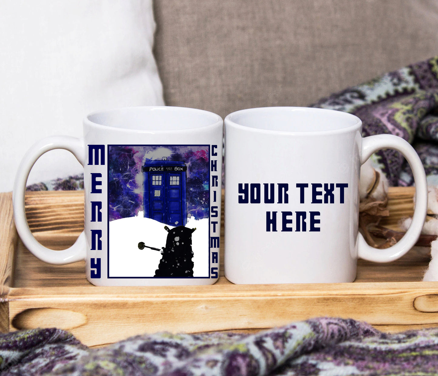 Police Box And Dalek Mug Digitally Drawn Fan Art Mug 11oz Personalised