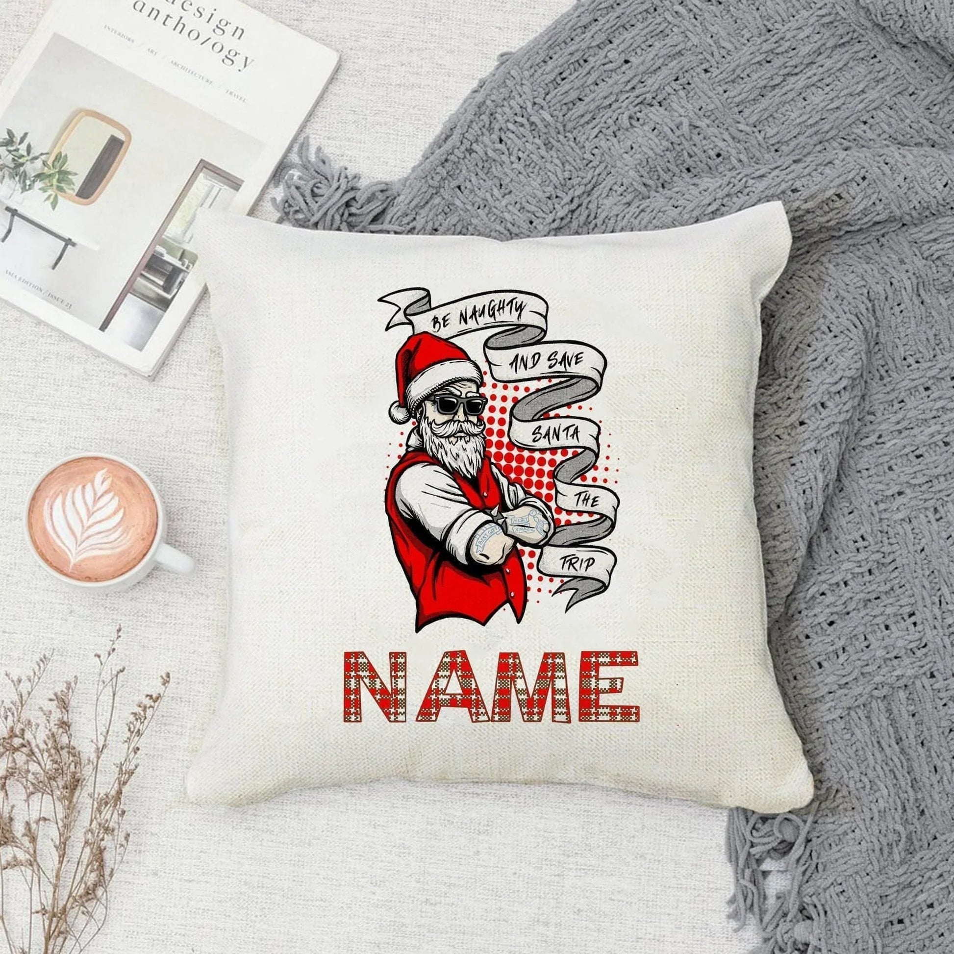 Be Naughty And Save Santa The Trip Premium Cushion 40x40cm (Personalised) - SquidPot