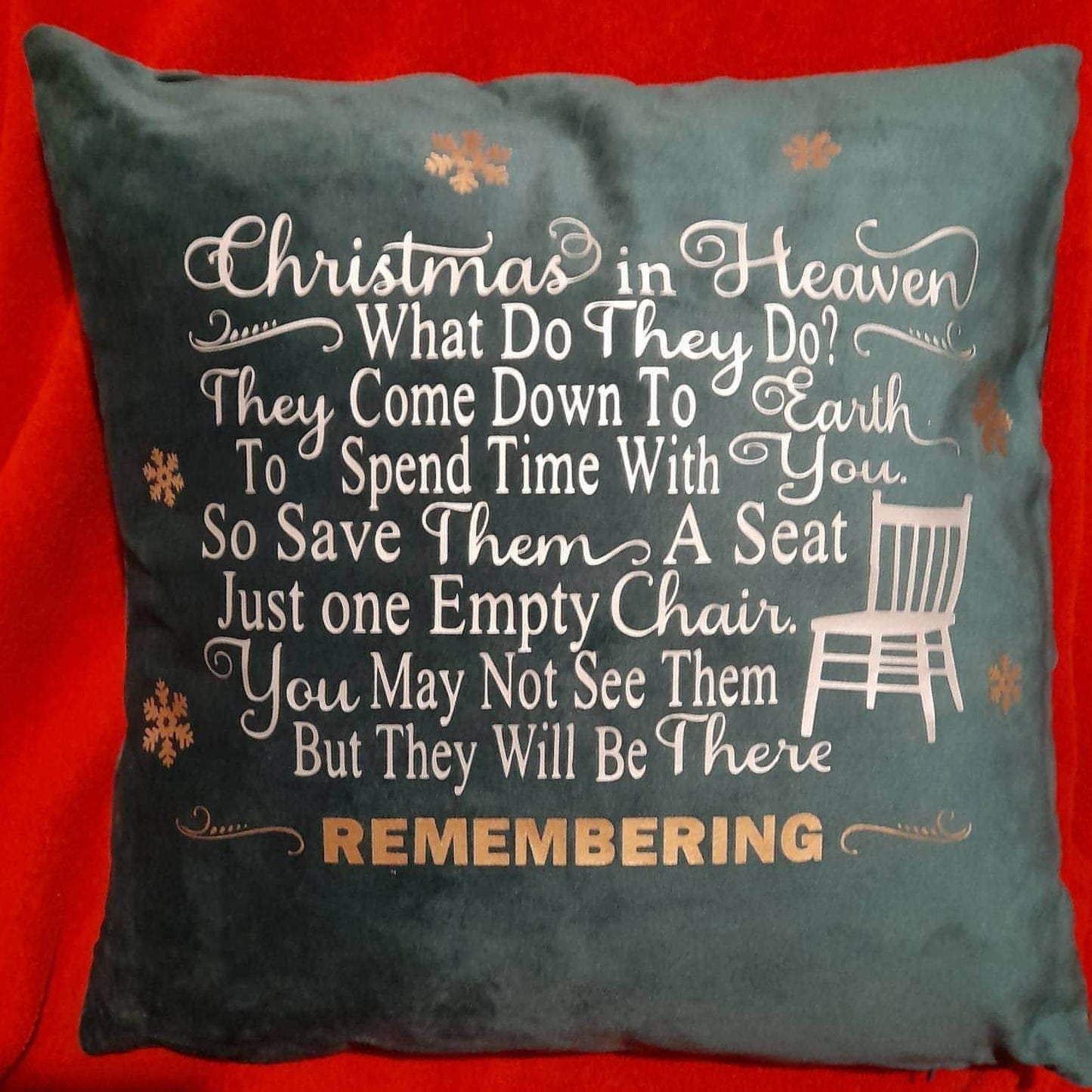 Christmas In Heaven Memory Cushion Green Velvet Feel 40x40cm Cushion (Personalised) - SquidPot