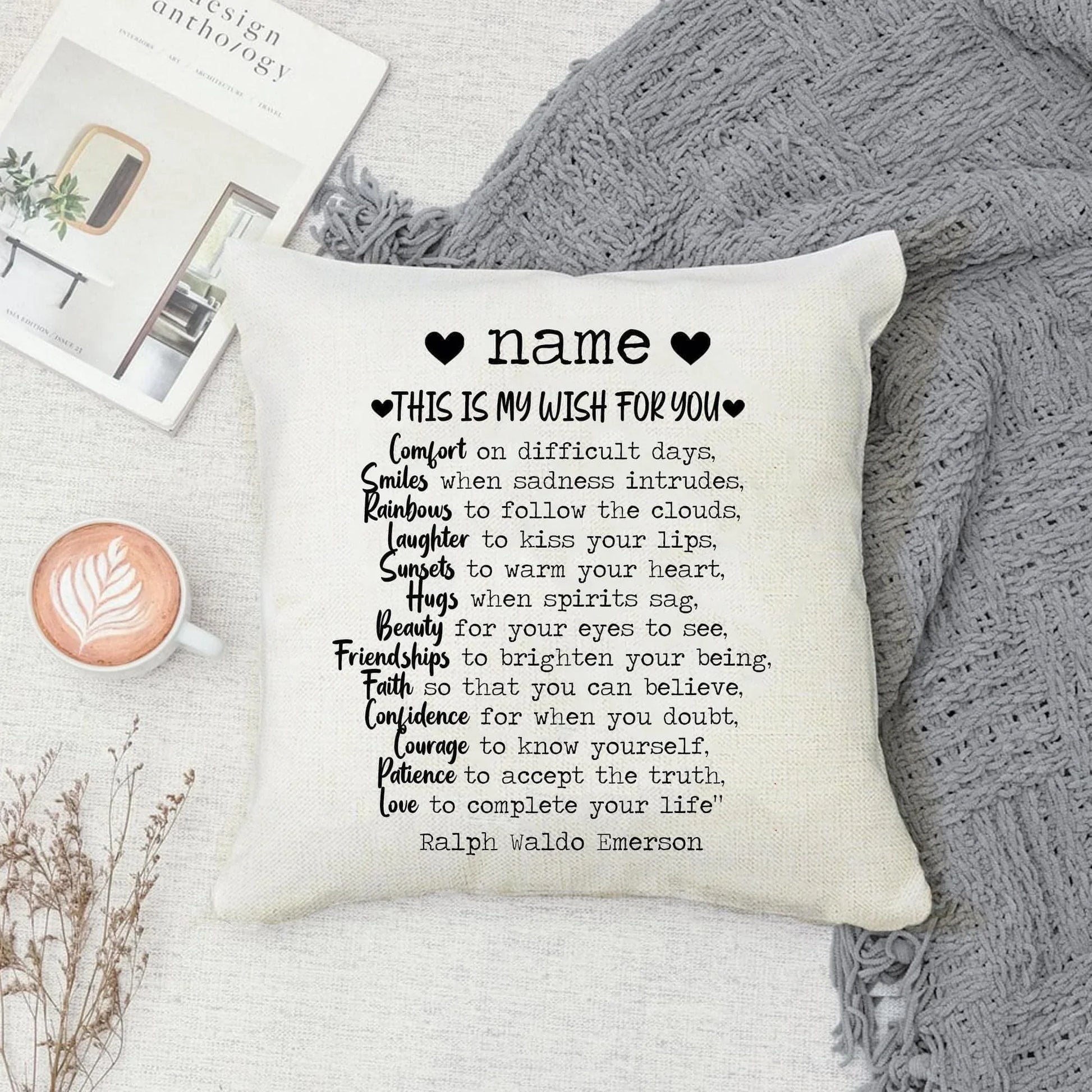 This Is My Wish For You Ralph Waldo Emerson Poem Premium Canvas Cushion 40X40CM (Personalised) - SquidPot