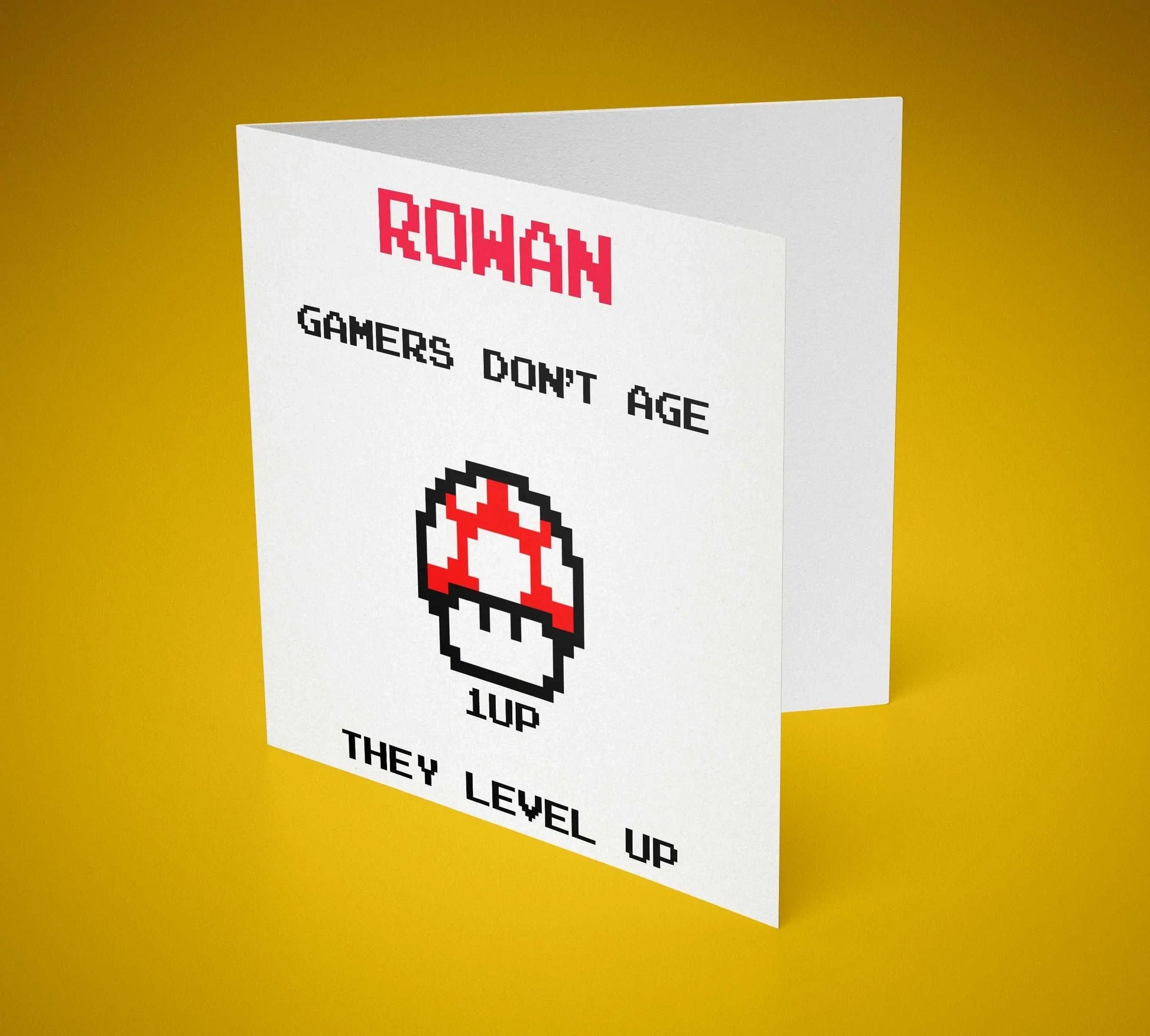 Gamers Don't Age They Level Up 8-Bit Mushroom Greeting Card 6x6 Inch (Personalised) - SquidPot