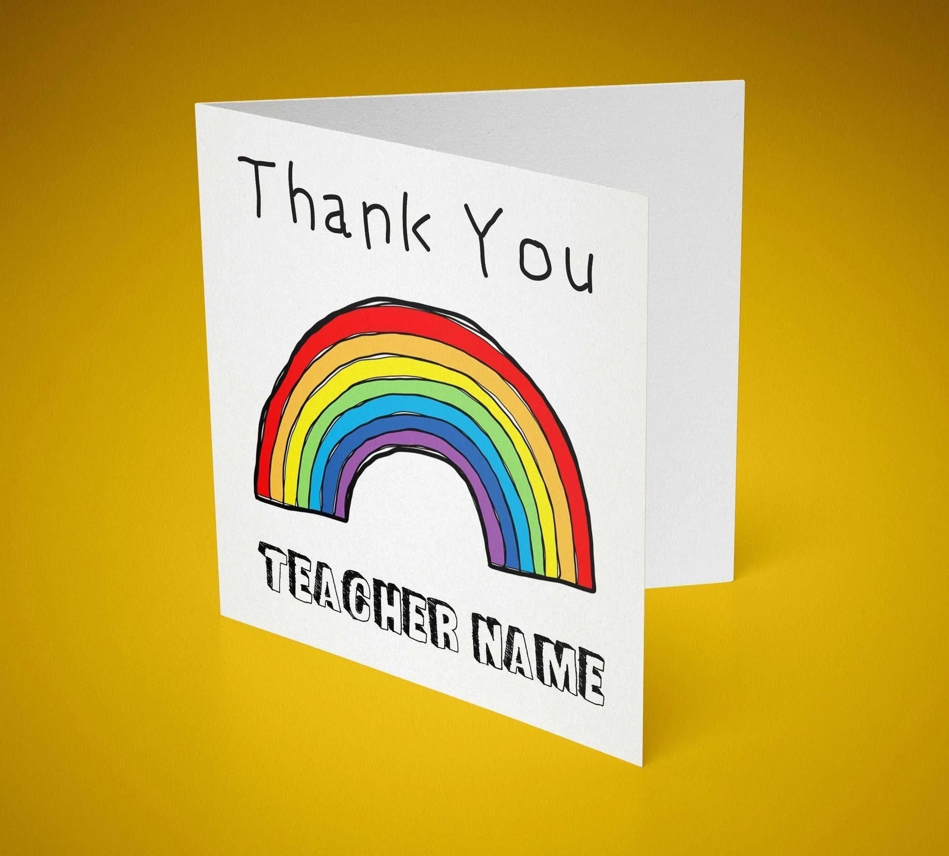 Rainbow Thank You Teacher Greeting Card 6x6 Inch (Personalised) - SquidPot