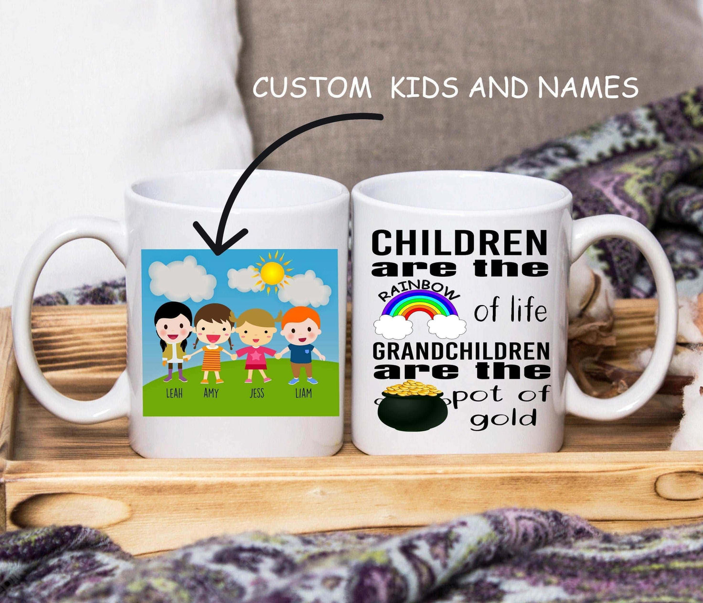 Kinder sind der Regenbogen des Lebens Tasse (personalisiert)