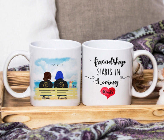 Friendship Starts In Loving Hearts Best Friends Custom Mug (Personalised) - SquidPot