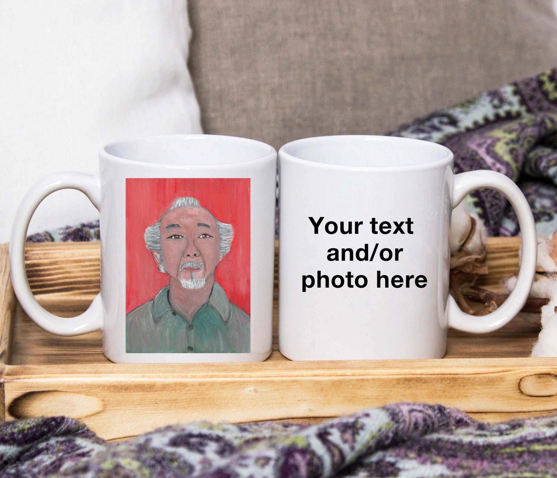 Pat Morita Mr Miyagi Original Art Print Mug (Personalised) - SquidPot