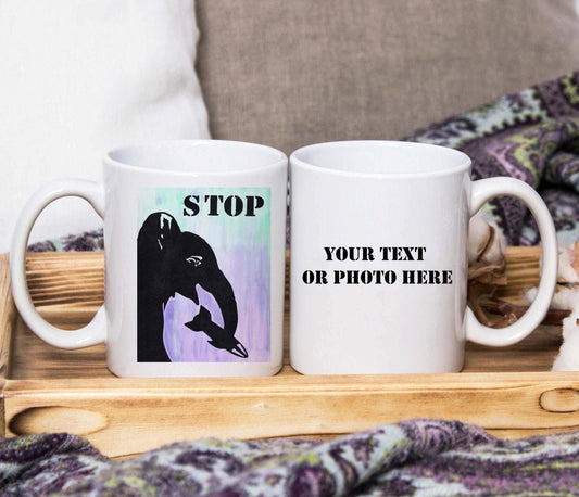 Stencil Art Stop The War Elephant Mug (Personalised) - SquidPot