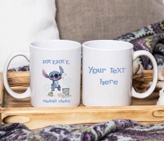 Stitch Inspired MA'EMA'E Means Clean Mug (Personalised) - SquidPot