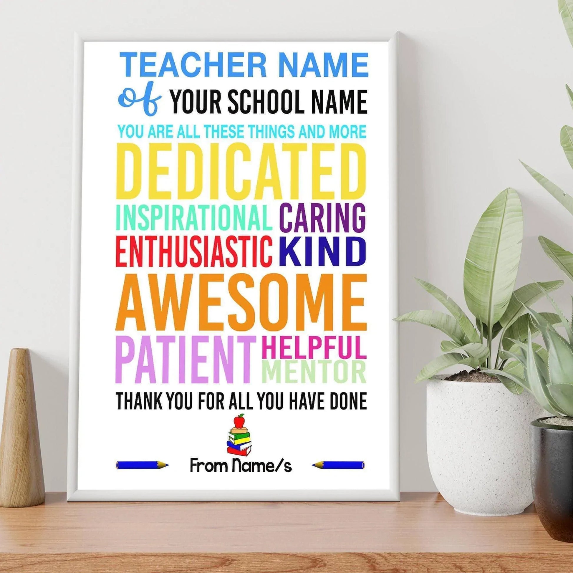 Teacher Print Name/School Name/From Name/s A4 Print (Personalised) - SquidPot