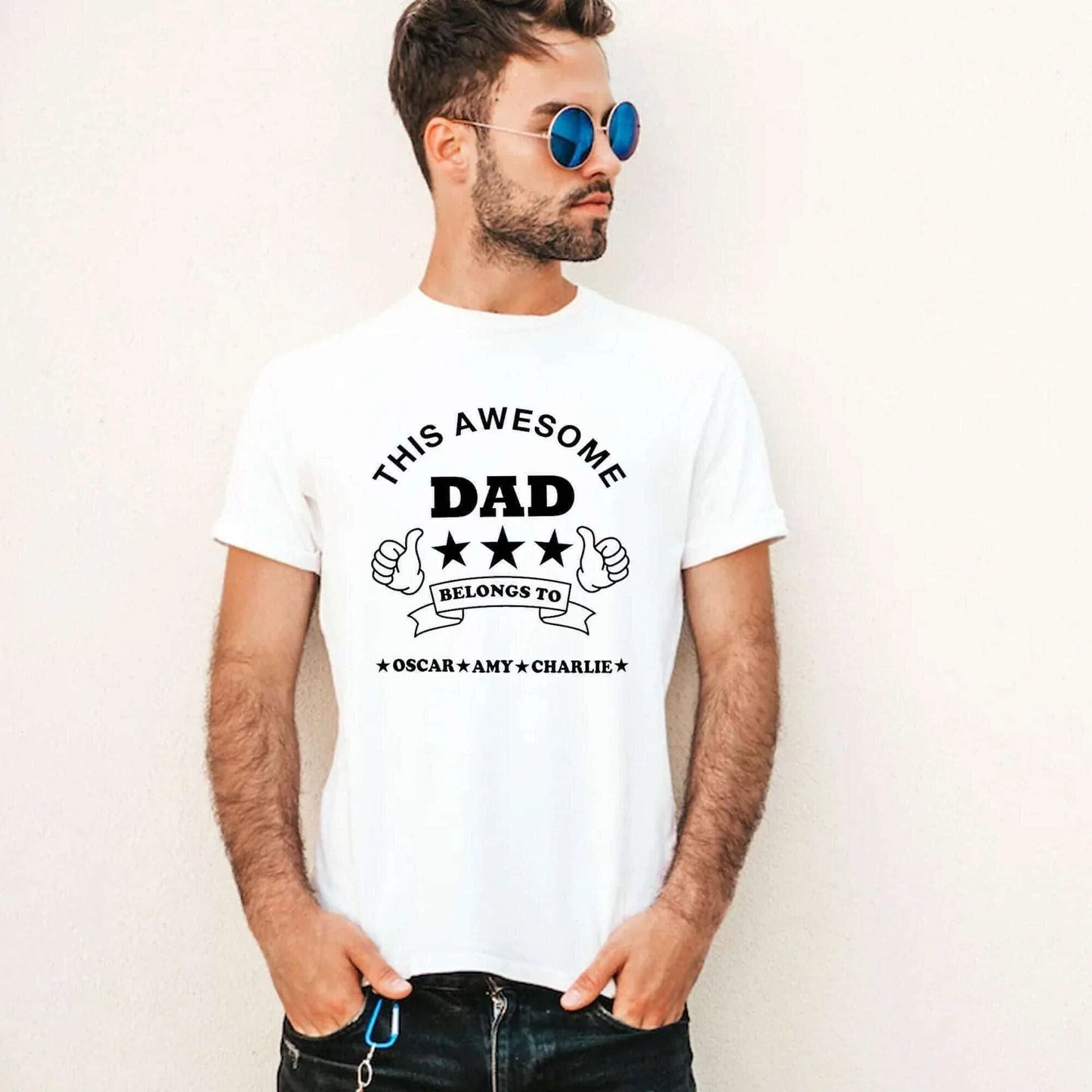 This Awesome Dad Belongs To *YOUR NAMES* T-Shirt (Personalised) - SquidPot