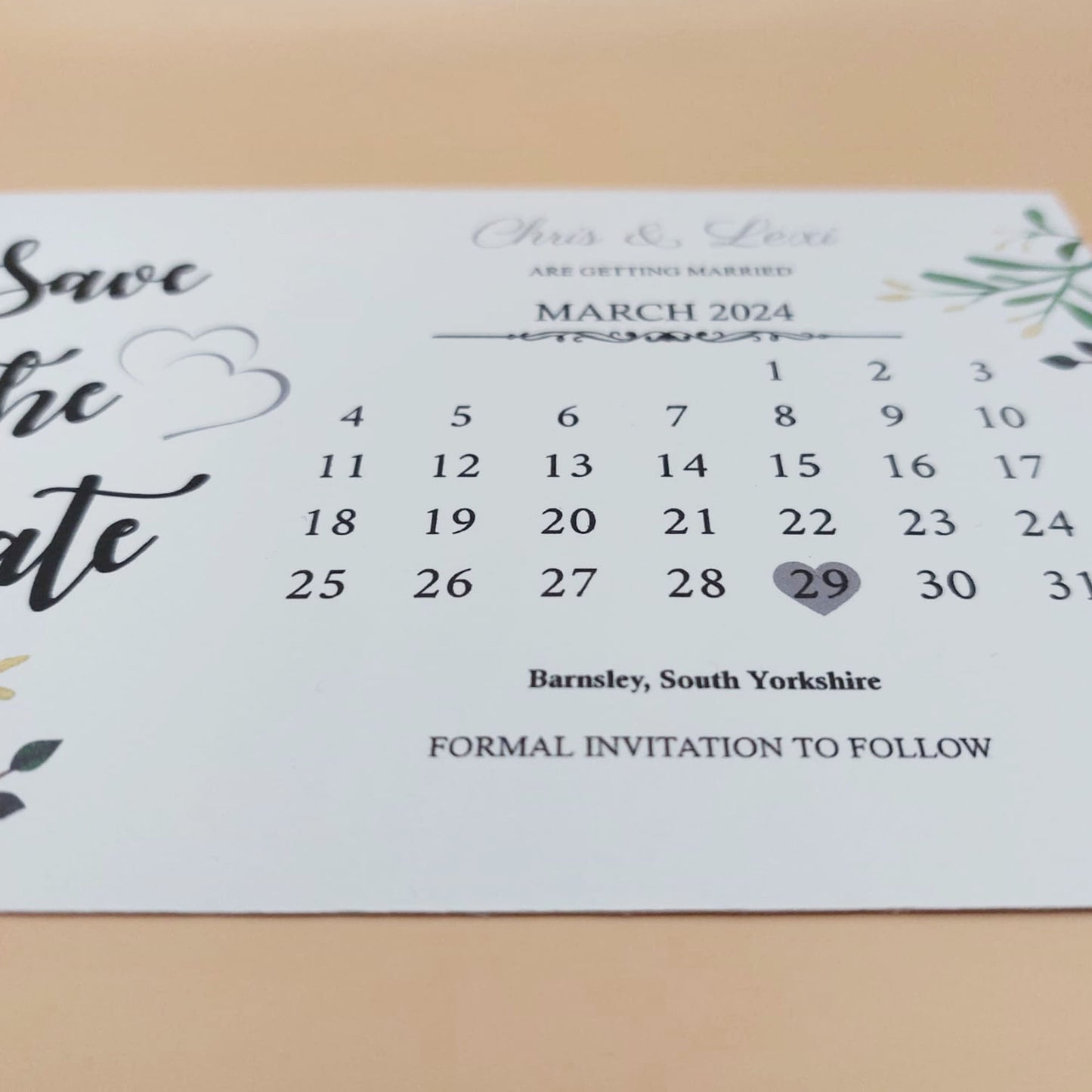 Save The Dates Greenery Simple A6 Size With White Lined Envelopes