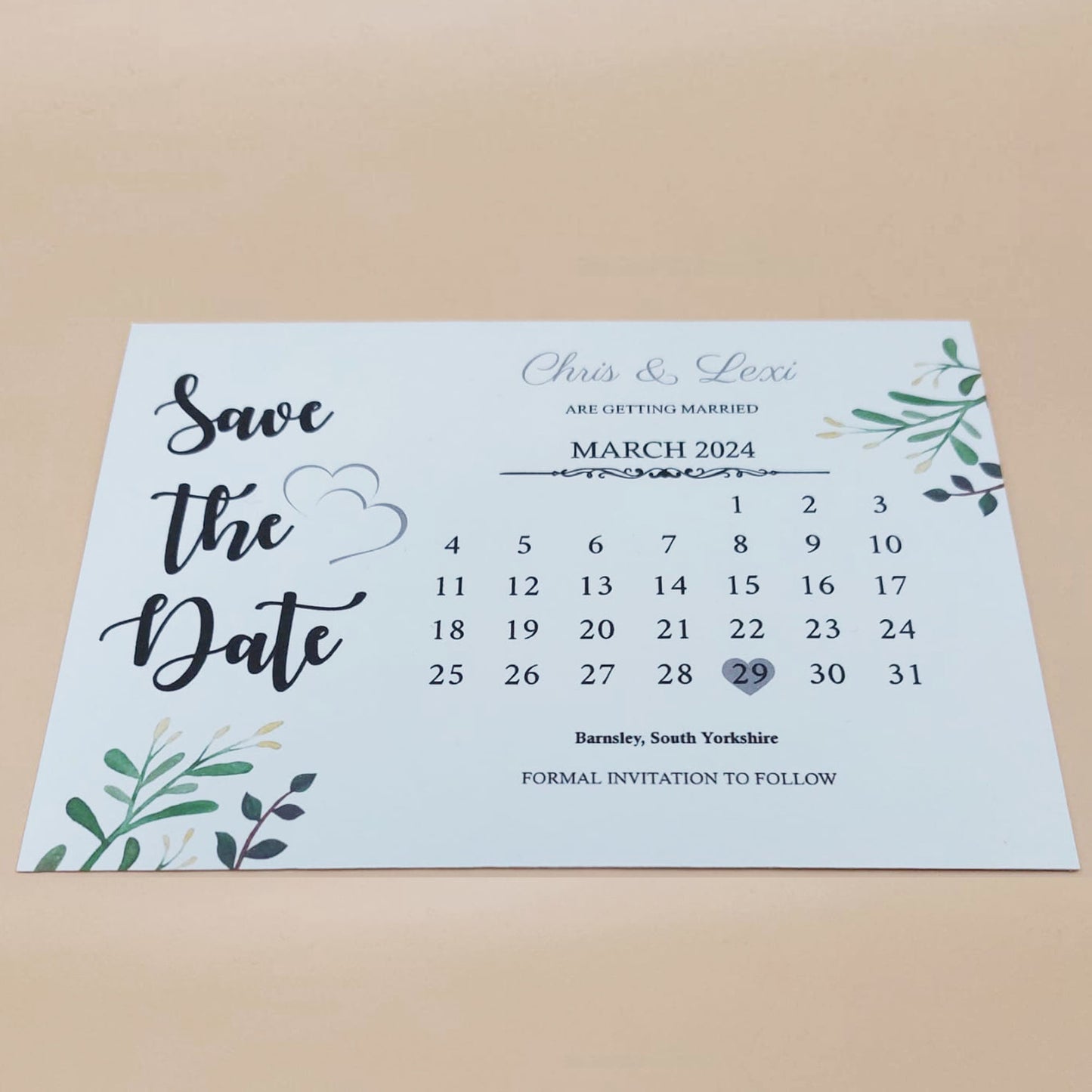 Save The Dates Greenery Simple A6 Size With White Lined Envelopes